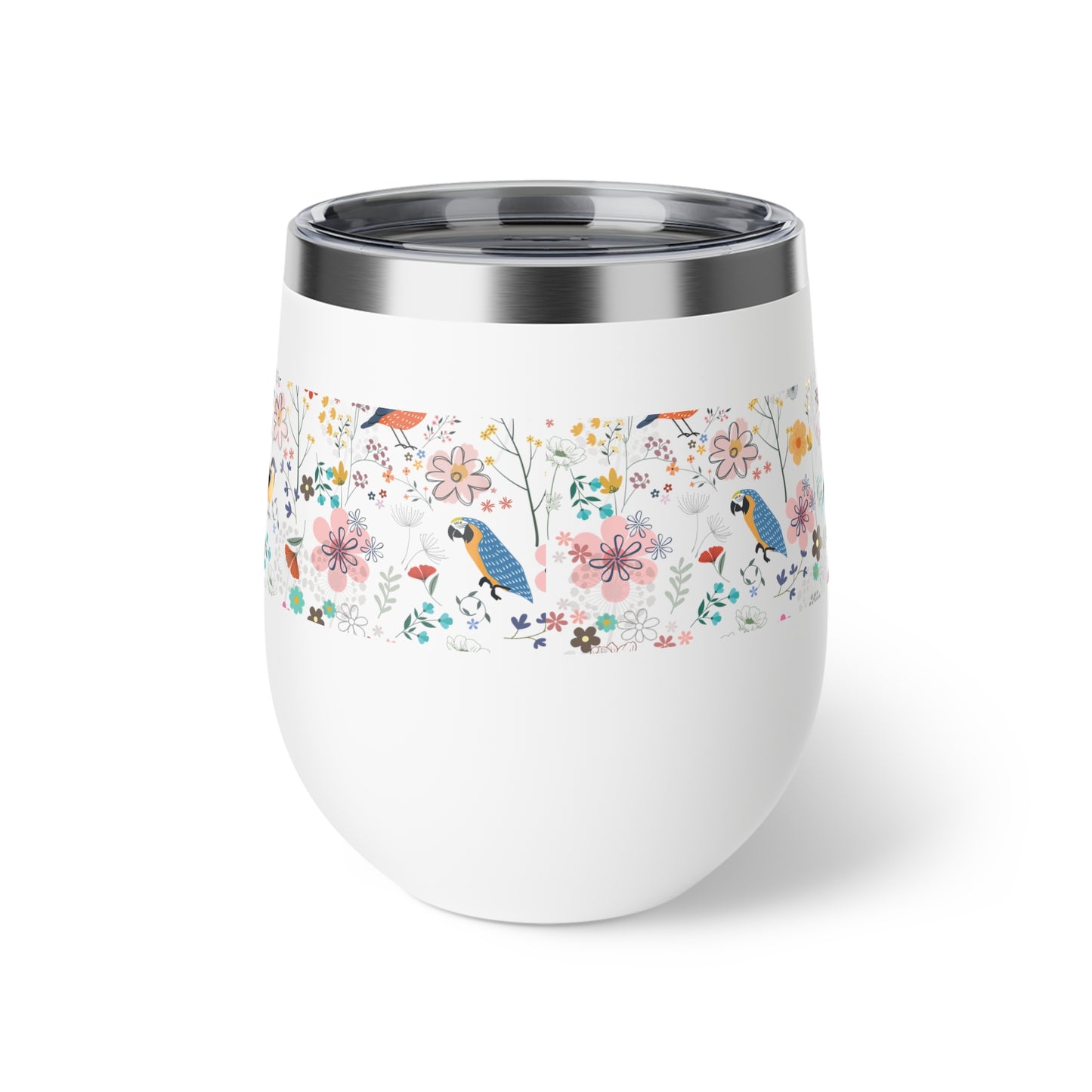 Floral Insulated Travel Mug – 12oz Coffee Tumbler for Nature Lovers, Gift for Her, Reusable Outdoor Picnic Cup