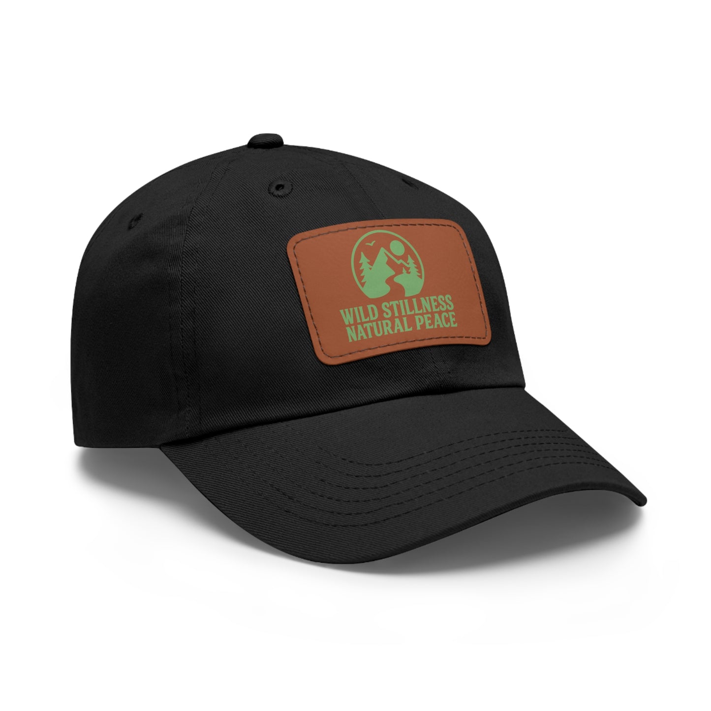 Leather Patch Dad Hat - Wild Stillness, Casual Style for Outdoor Lovers, Gifts for Dad, Unique Father's Day Hat, Nature-Themed Cap