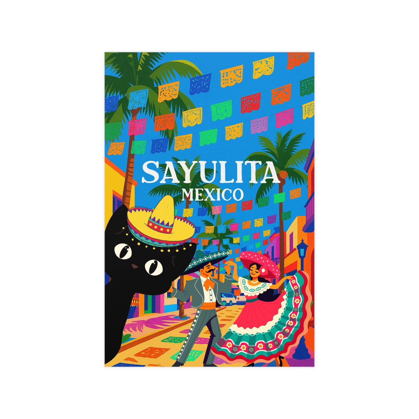 Sayulita Mexico Travel Poster – Vibrant Wall Art, Matte Print, Mexican Culture Decor, Colorful Coastal Home Decor