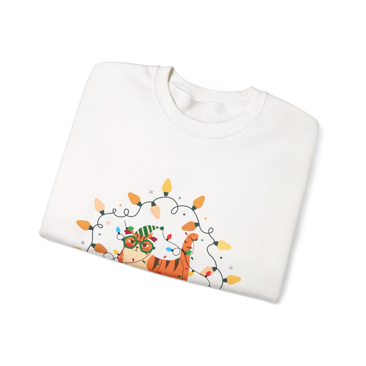Holiday Cat Sweatshirt – Cute Festive Lights Christmas Crewneck