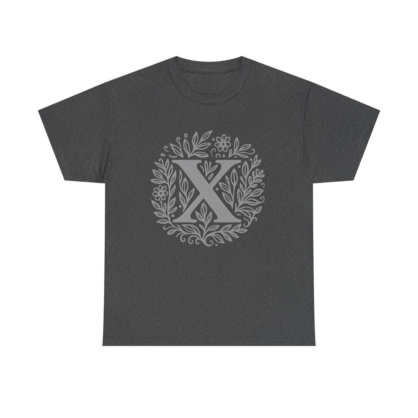 Personalized Initial X, Unisex Heavy Cotton Tee, Custom Graphic T-Shirt, Gifts for Her, Birthday, Casual Wear, Women's Fashion