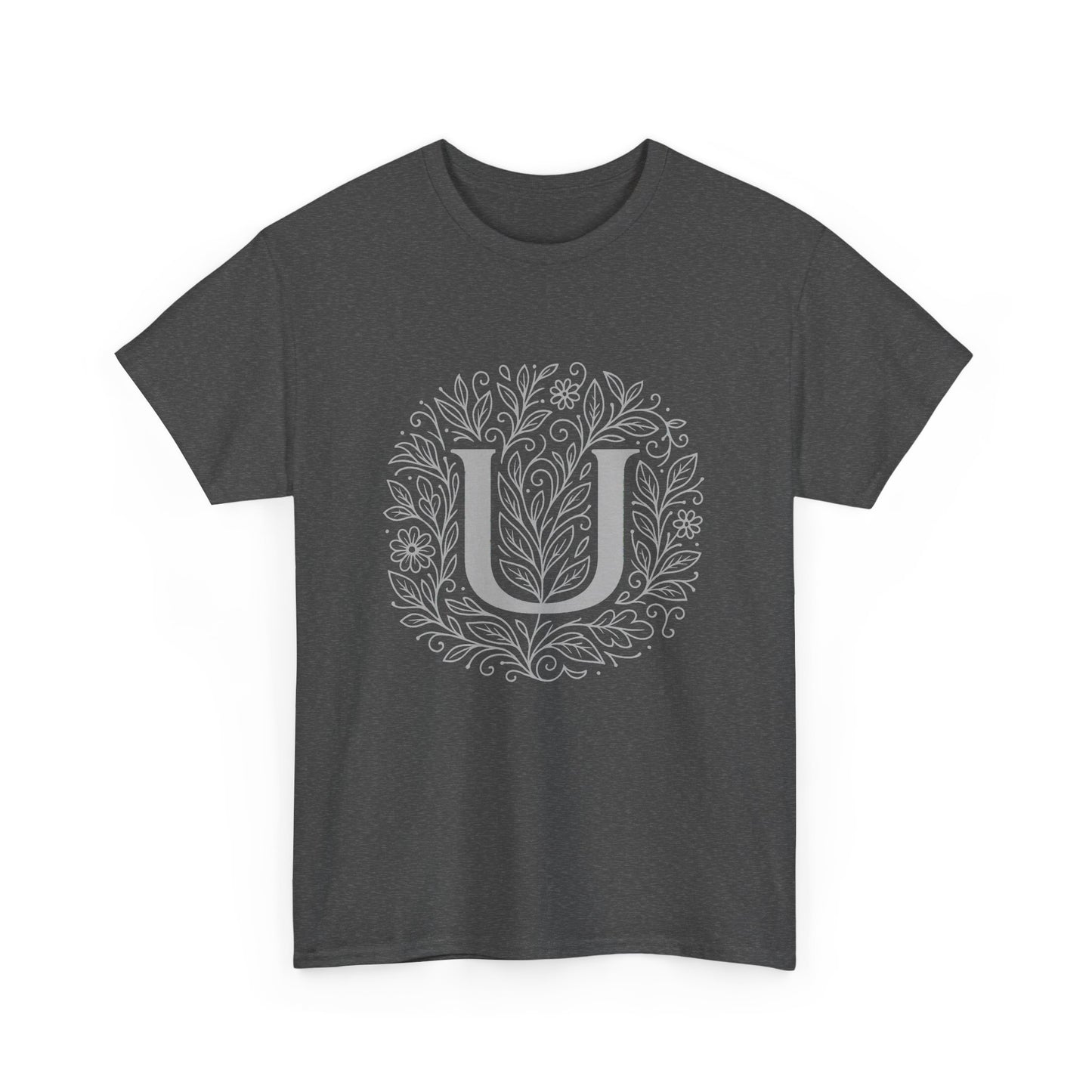 Personalized Initial U, Unisex Heavy Cotton Tee, Custom Graphic T-Shirt, Gifts for Her, Birthday, Casual Wear, Women's Fashion