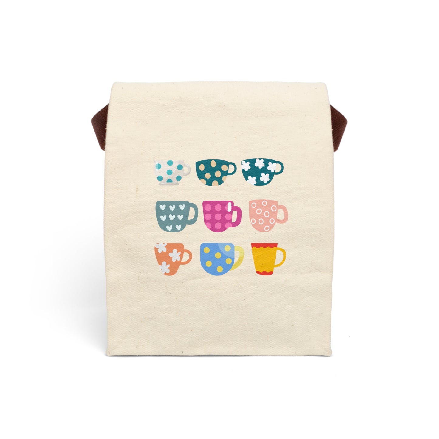 Cute Canvas Lunch Bag with Colorful Mug Design, Lunch Tote for Adults and Kids, Perfect for Back to School, Picnics, and Work