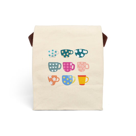 Cute Canvas Lunch Bag with Colorful Mug Design, Lunch Tote for Adults and Kids, Perfect for Back to School, Picnics, and Work