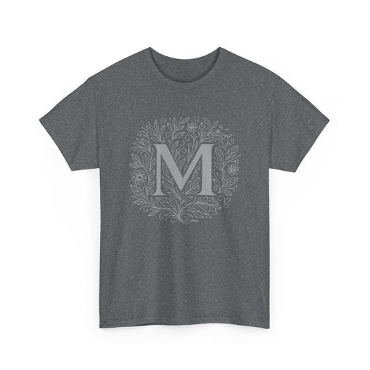 Personalized Initial M, Unisex Heavy Cotton Tee, Custom Graphic T-Shirt, Gifts for Her, Birthday, Casual Wear, Women's Fashion