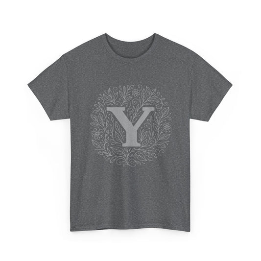 Personalized Initial Y, Unisex Heavy Cotton Tee, Custom Graphic T-Shirt, Gifts for Her, Birthday, Casual Wear, Women's Fashion
