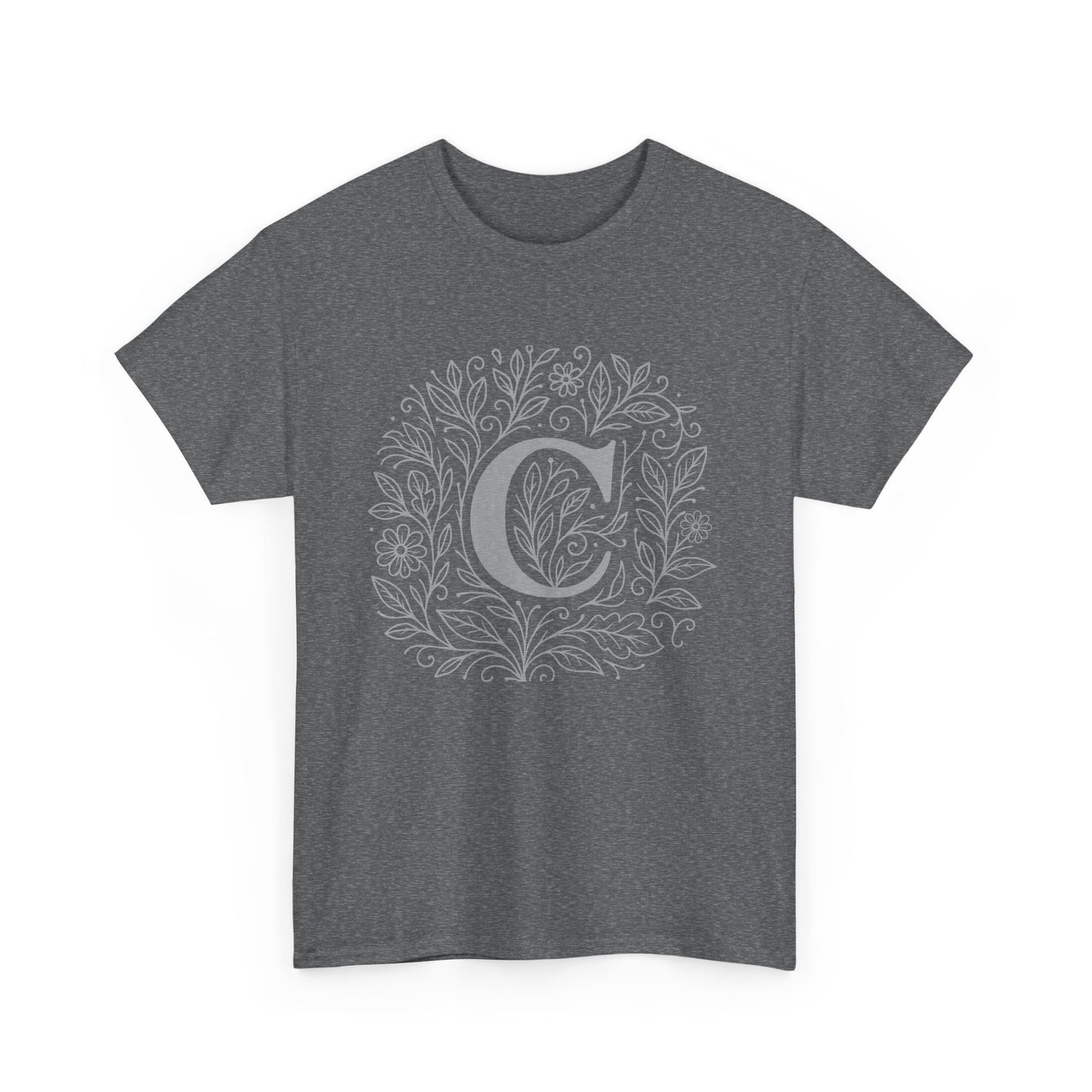 Personalized Initial C, Unisex Heavy Cotton Tee, Custom Graphic T-Shirt, Gifts for Her, Birthday, Casual Wear, Women's Fashion