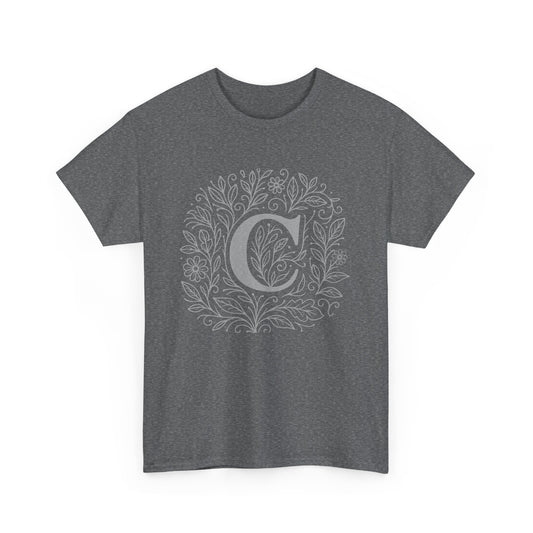 Personalized Initial C, Unisex Heavy Cotton Tee, Custom Graphic T-Shirt, Gifts for Her, Birthday, Casual Wear, Women's Fashion