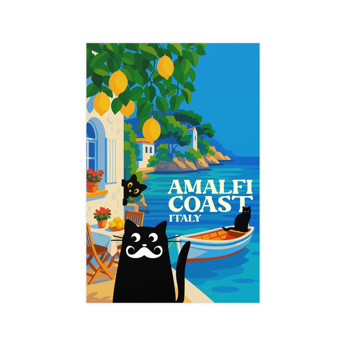 Amalfi Coast Italy Poster – Vertical Matte Wall Art, Vibrant Coastal Decor, Travel Print for Home, Multiple Sizes Available