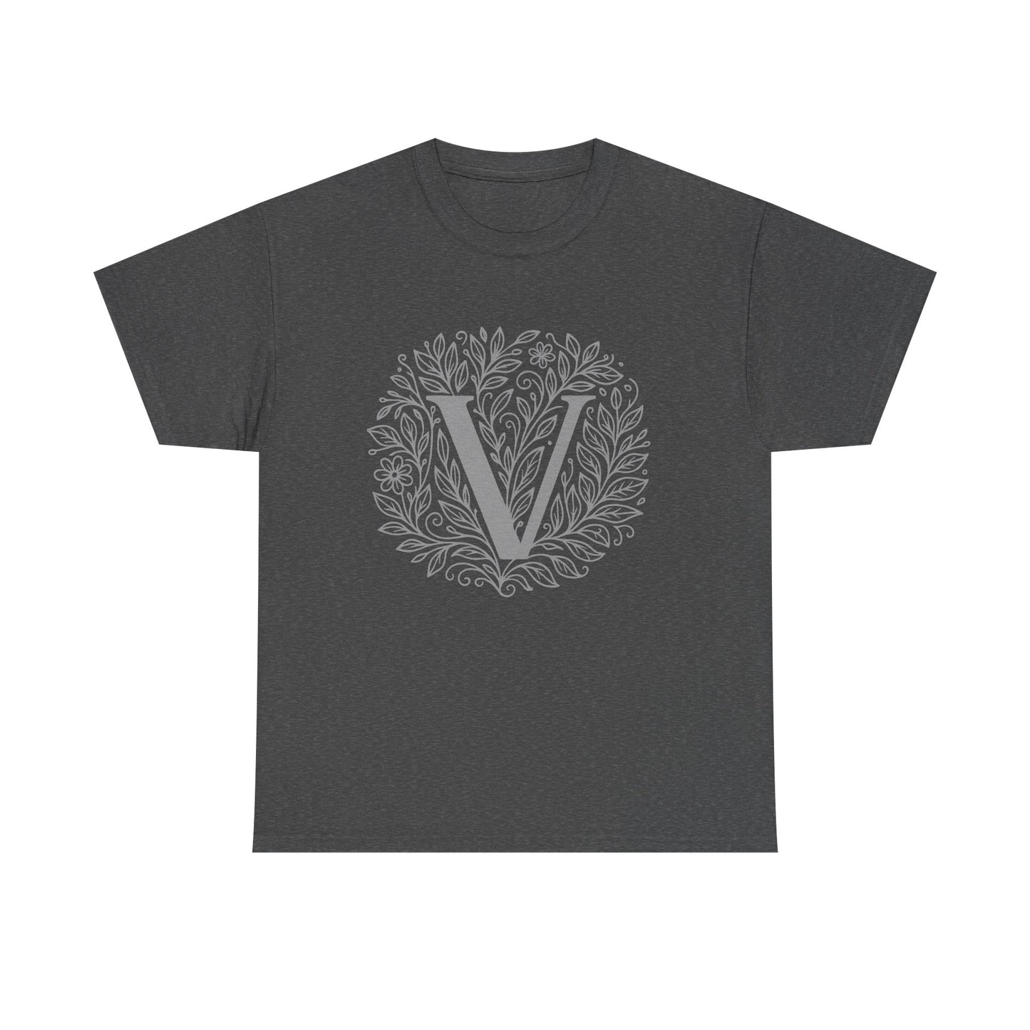 Personalized Initial V, Unisex Heavy Cotton Tee, Custom Graphic T-Shirt, Gifts for Her, Birthday, Casual Wear, Women's Fashion