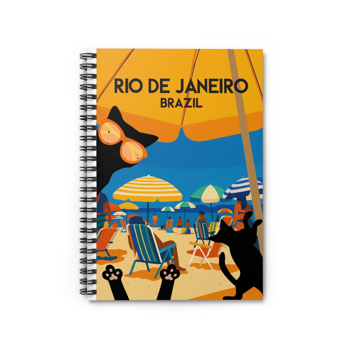 Rio de Janeiro Cat Notebook – A5 Softcover Journal, Beach Vibes Travel Diary, Gift for Pet Lovers, Summer Memories & Creativity