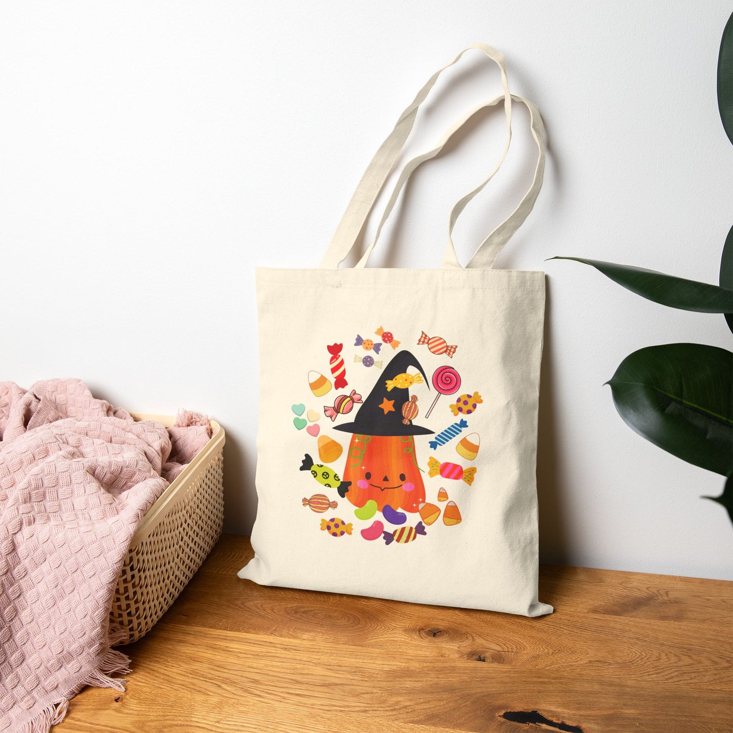 Whimsical Halloween Tote Bag, Cute Pumpkin Design, Trick or Treat Bag, Fall Accessory, Eco Friendly Gift