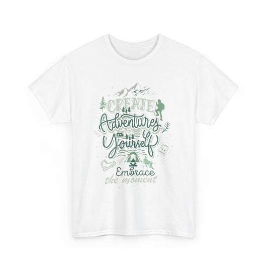 Adventure Awaits Unisex Heavy Cotton Tee, Travel Shirt, Inspirational Apparel, Nature Lover Gift, Casual Wear, Outdoor Adventures