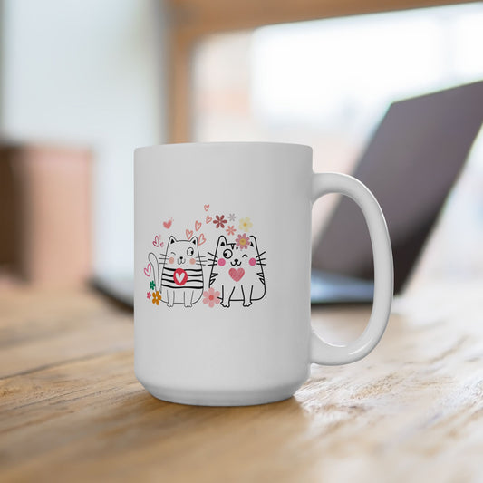 Cat Lover Coffee Mug Cute Ceramic Cup, Gift for Cat Owners (11oz/15oz)