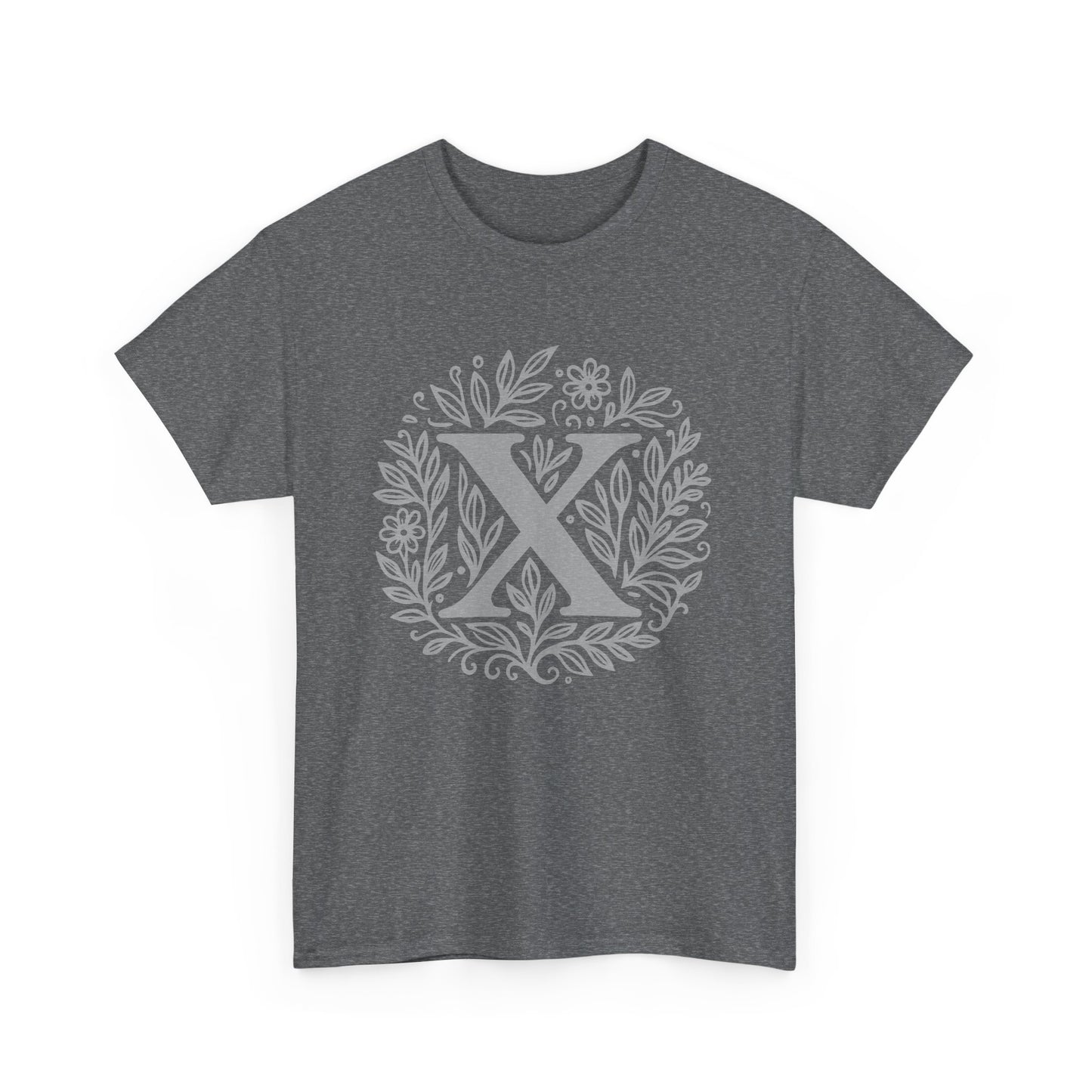 Personalized Initial X, Unisex Heavy Cotton Tee, Custom Graphic T-Shirt, Gifts for Her, Birthday, Casual Wear, Women's Fashion