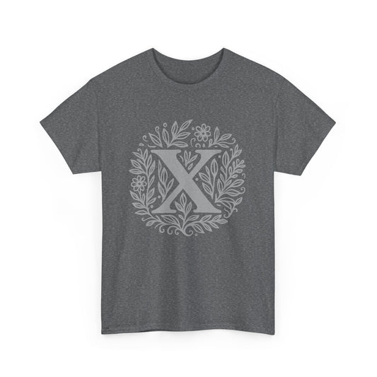 Personalized Initial X, Unisex Heavy Cotton Tee, Custom Graphic T-Shirt, Gifts for Her, Birthday, Casual Wear, Women's Fashion