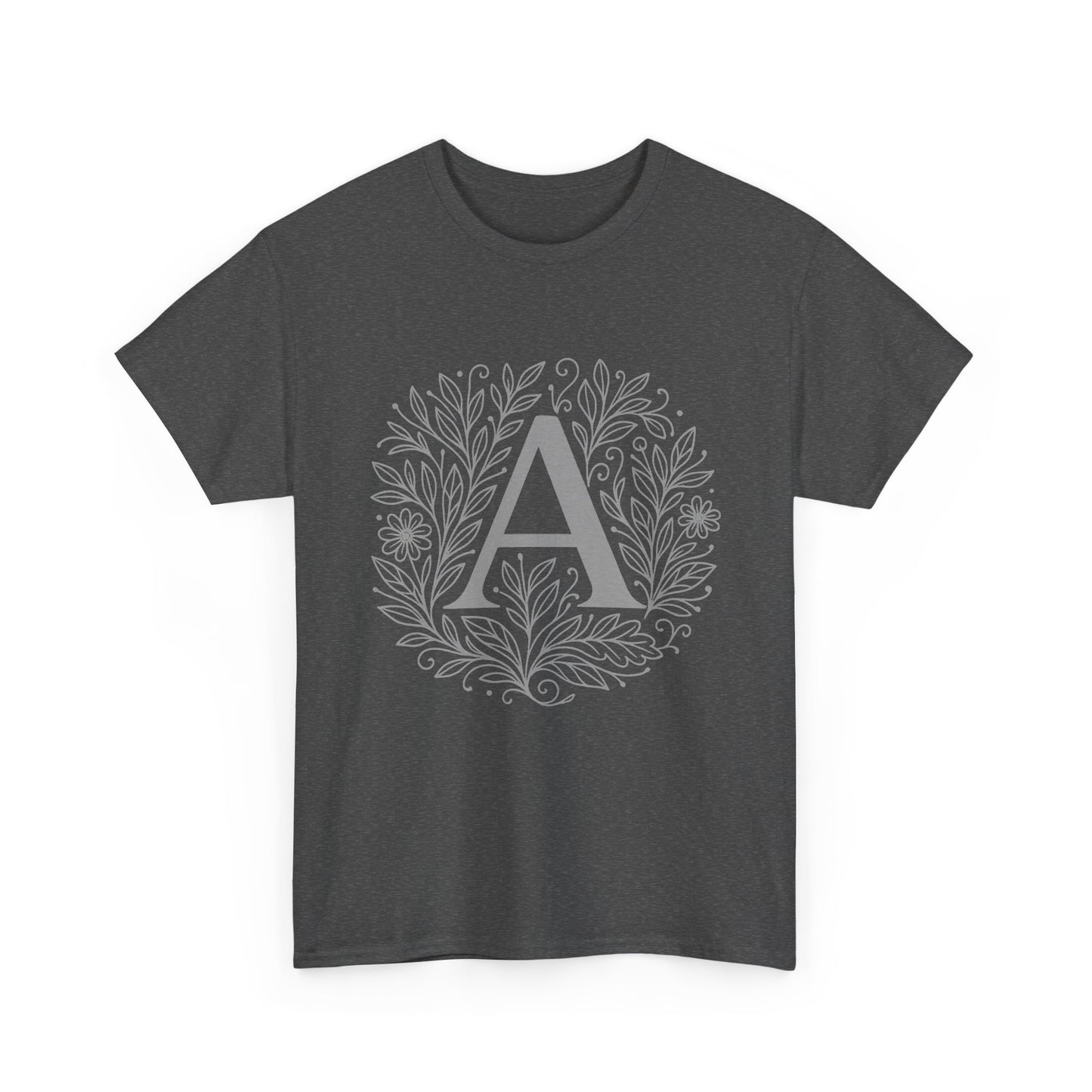 Personalized Initial A Floral T-Shirt, Unisex Heavy Cotton Tee