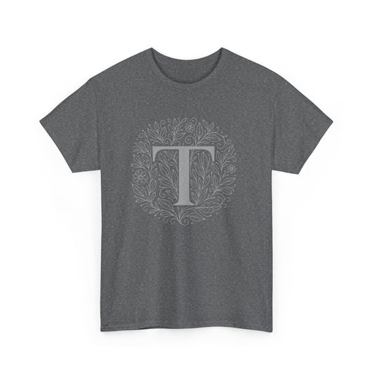 Personalized Initial T, Unisex Heavy Cotton Tee, Custom Graphic T-Shirt, Gifts for Her, Birthday, Casual Wear, Women's Fashion