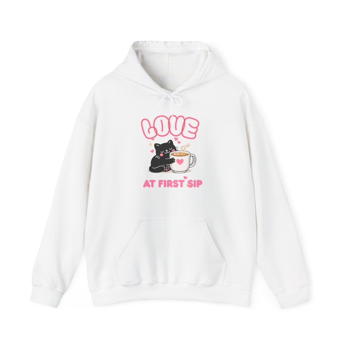Love at First Sip Cat Hoodie | Cute Coffee Lover Unisex Sweatshirt