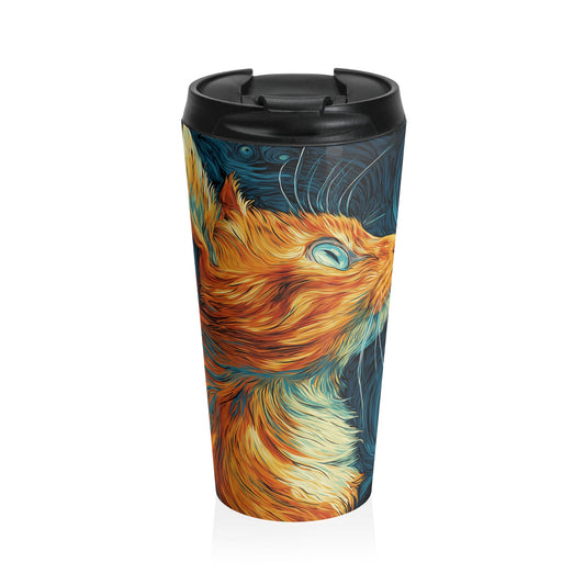 Artistic Cat Travel Mug – Stainless Steel Tumbler for Cat Lovers, Unique Coffee Gift, Pet Owner Travel Cup