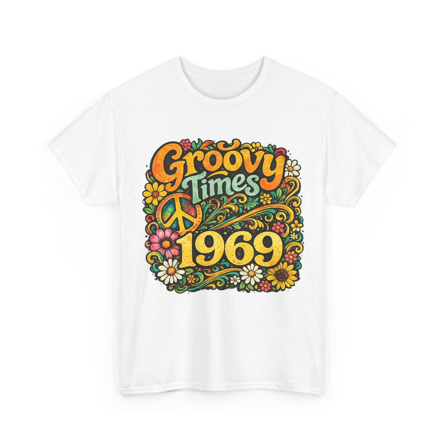 Groovy Times 1969 T-Shirt | Retro Hippie Flower Power Tee | Vintage 60s Graphic Shirt