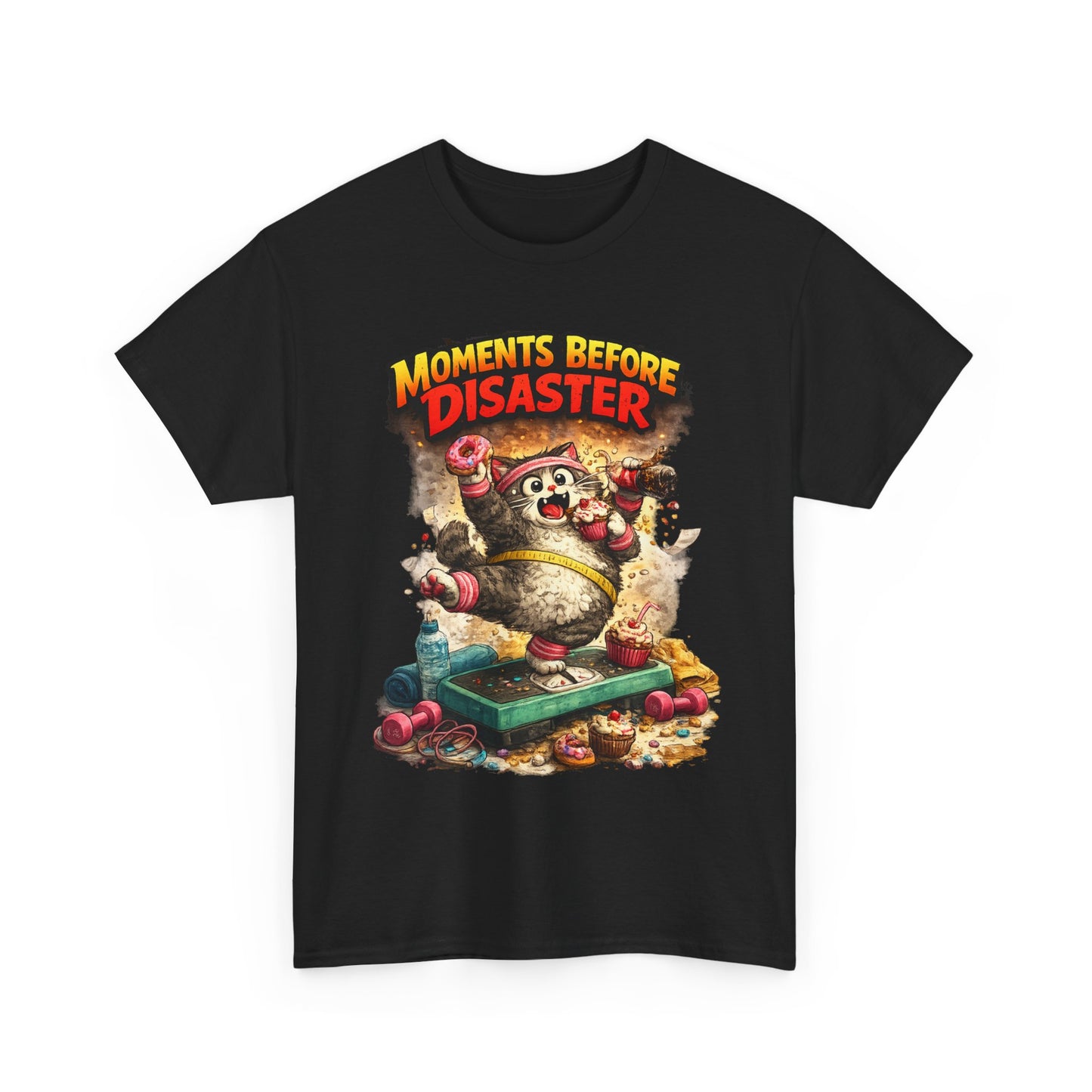 Moments Before Disaster T-Shirt | Funny Cartoon Cat Chaos Tee | Humorous Graphic Shirt