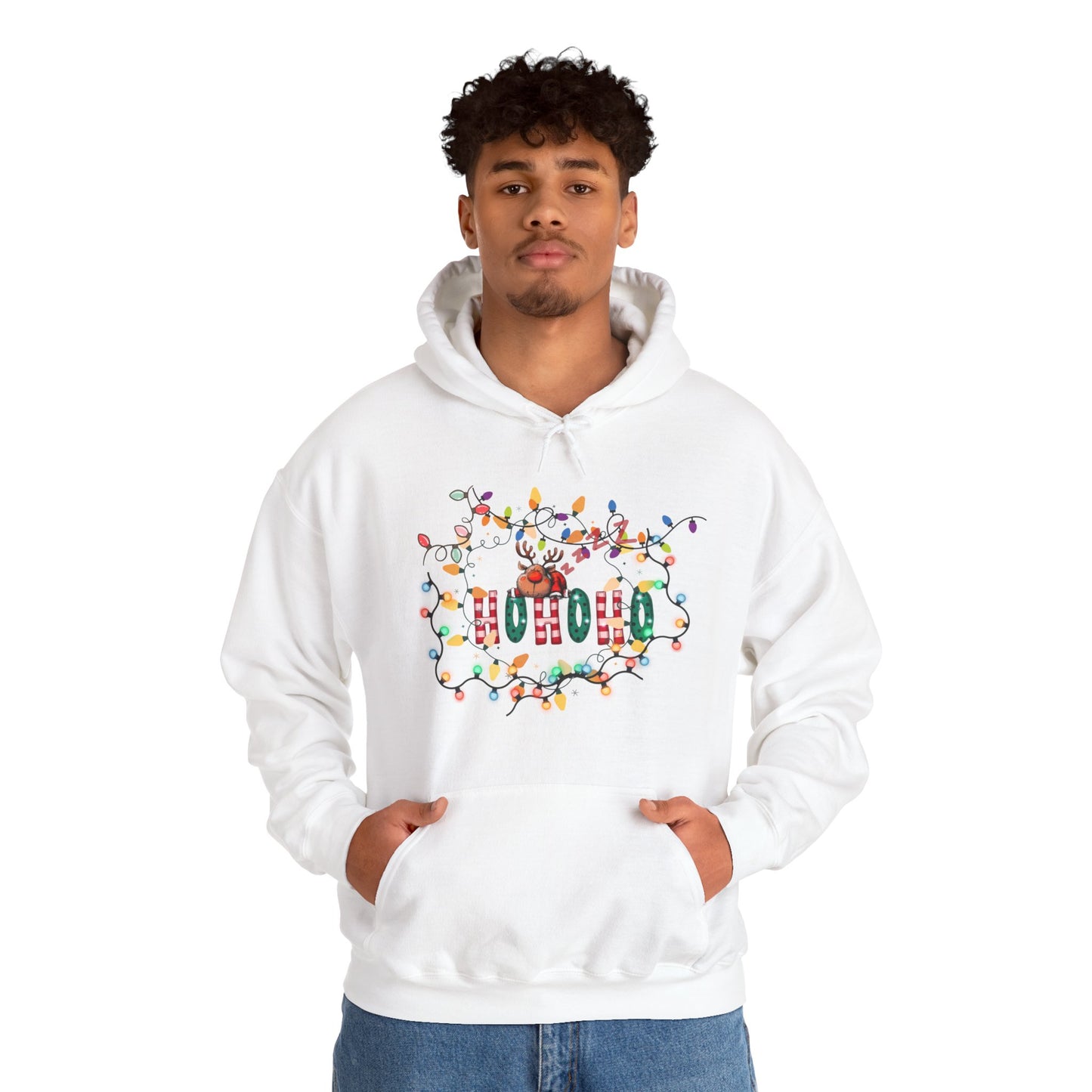 Christmas Reindeer 'HOHOHO' Hoodie - Cute Sleeping Rudolph Holiday Sweatshirt