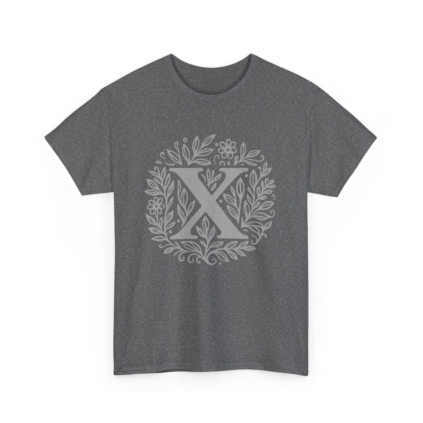 Floral Initial X Graphic Tee, Personalized Cotton T-Shirt