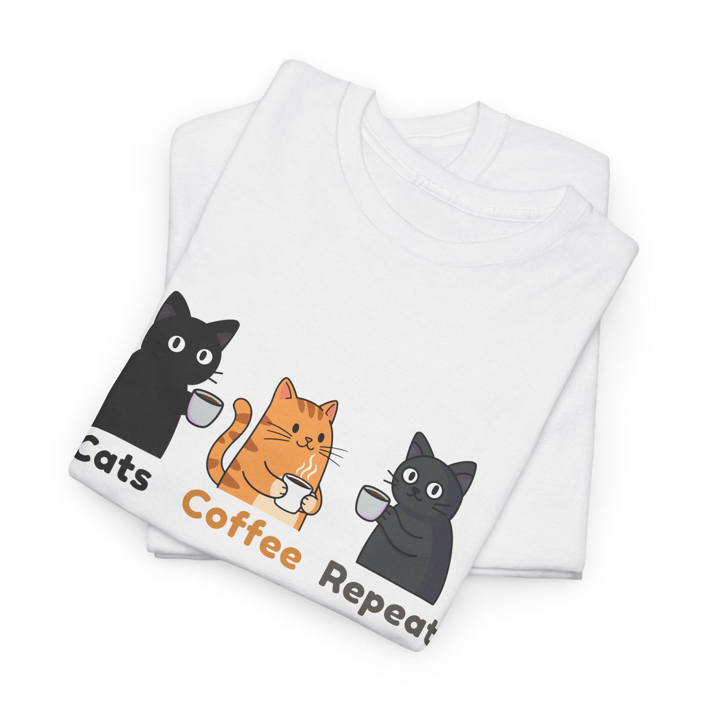 Cats Coffee Repeat T-Shirt | Cute Cat Coffee Graphic Unisex Tee