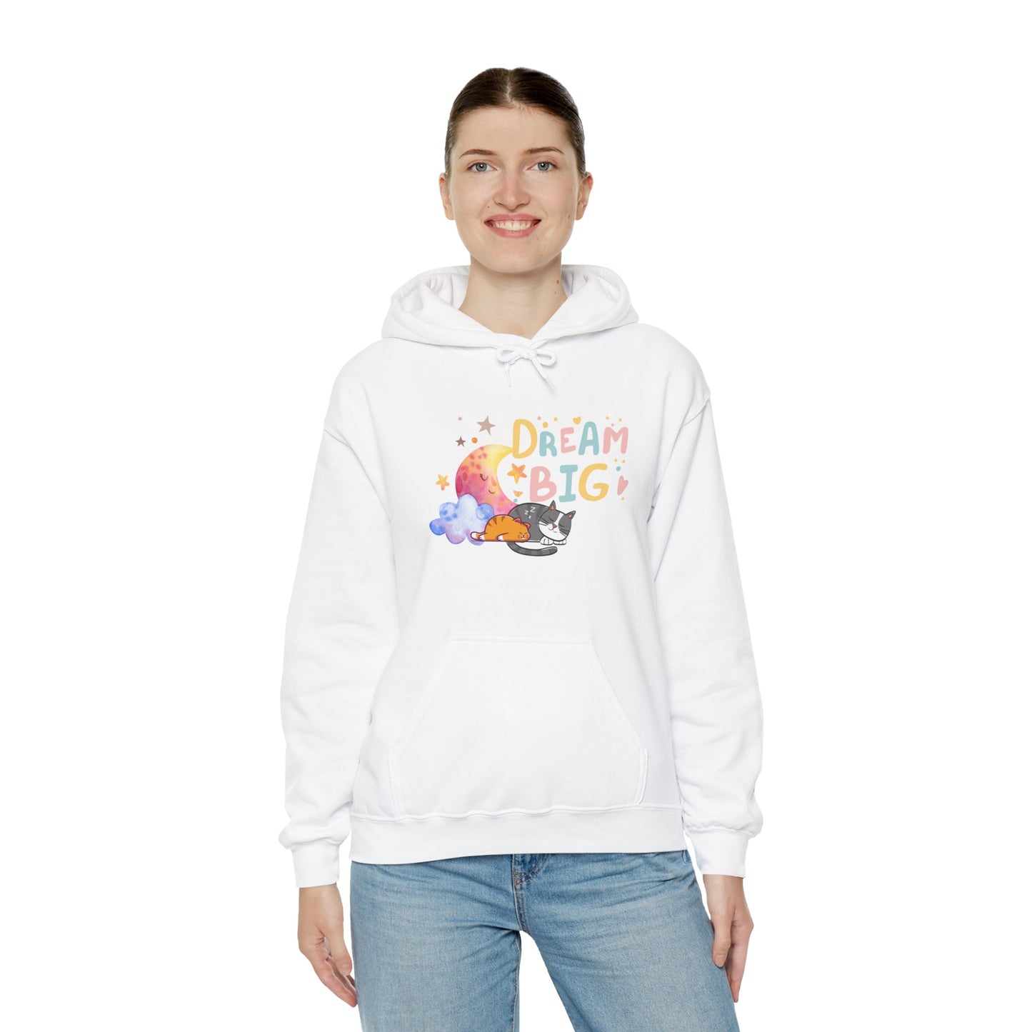 Cute Cat Hoodie, Dream Big Hoodie, Sleepy Cat Sweatshirt, Kawaii Cat Hoodie, Cat Lover Gift, Cozy Pastel Hoodie, Moon Cat Hoodie