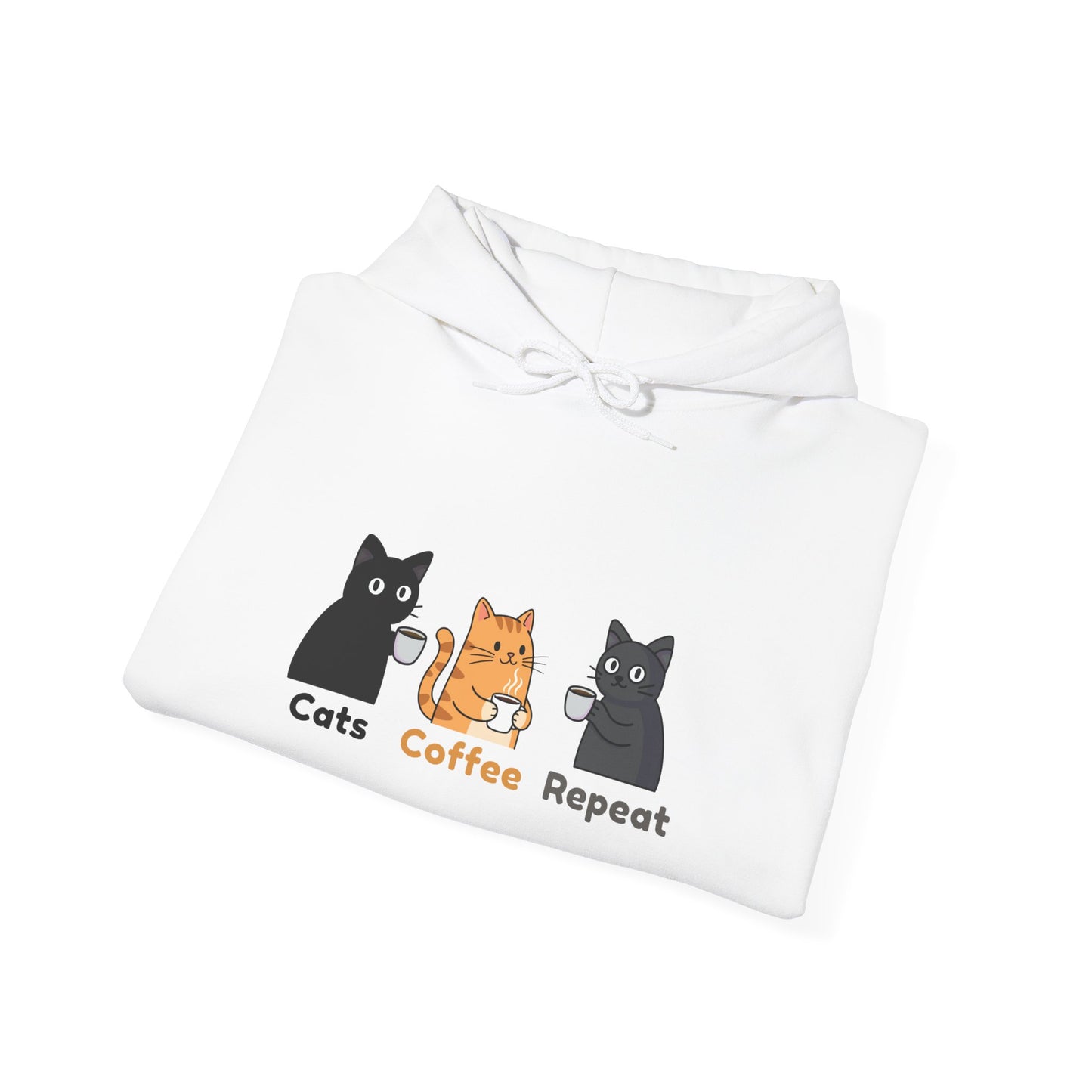 Cats Coffee Repeat Hoodie Cute Cat Coffee Graphic Cozy Unisex Sweatshirt Funny Cat Lover Gift