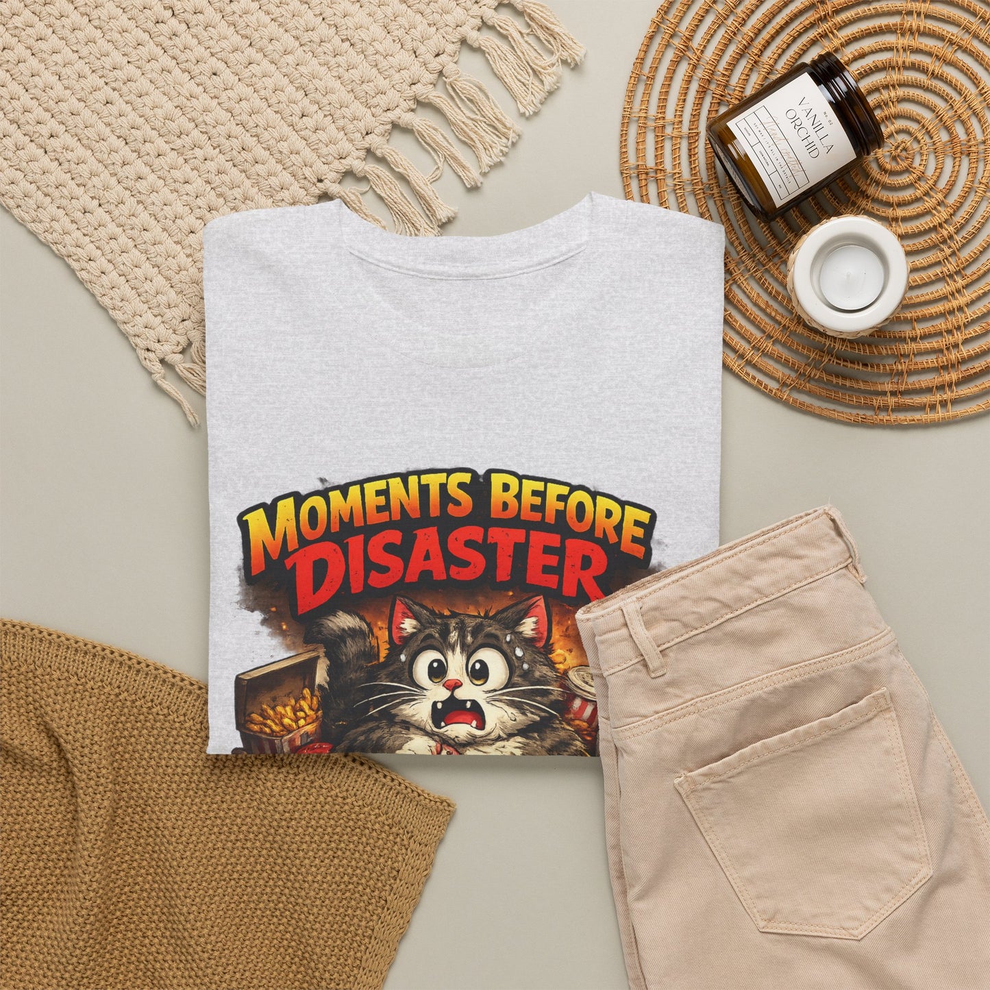 Moments Before Disaster Cat Tee | Funny Retro Fat Cat Graphic T-Shirt | Cute Chaos Cat Lover Shirt