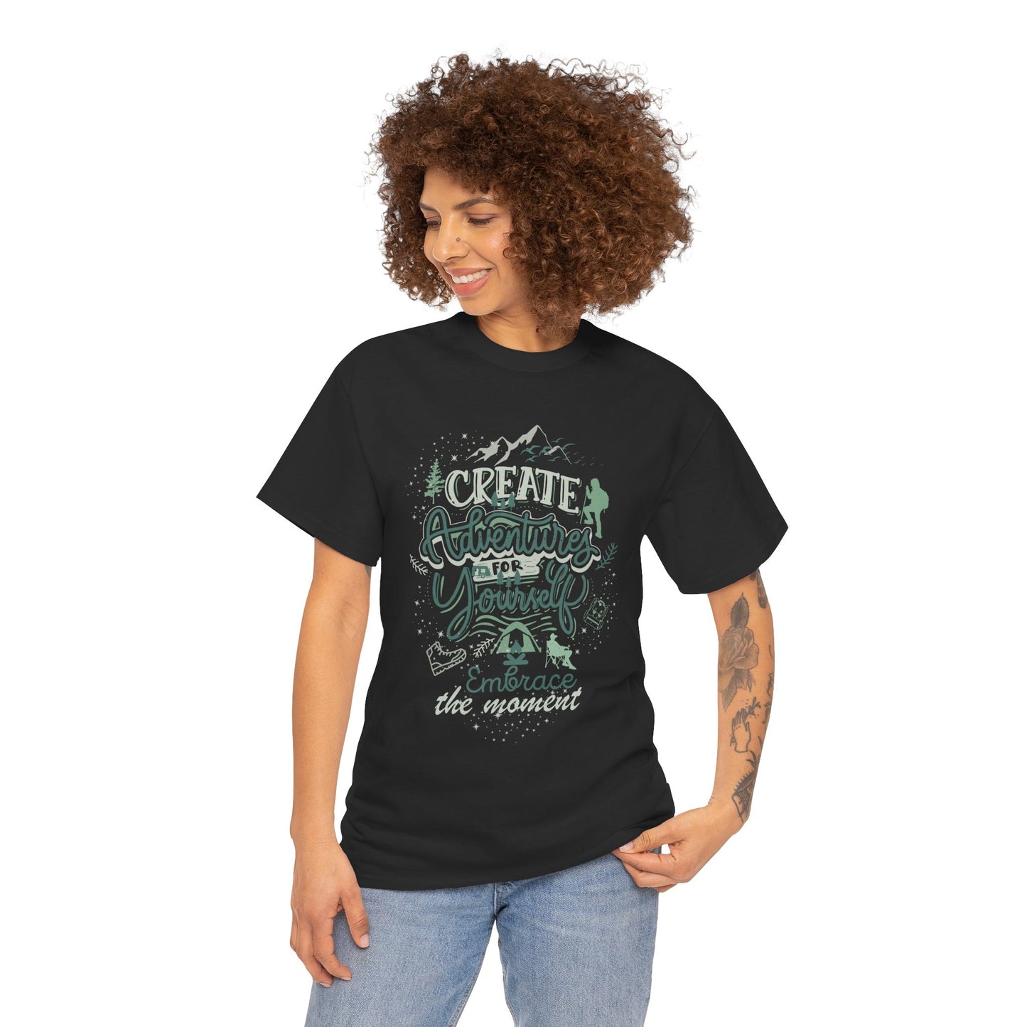 Adventure Awaits Unisex Heavy Cotton Tee, Travel Shirt, Inspirational Apparel, Nature Lover Gift, Casual Wear, Outdoor Adventures