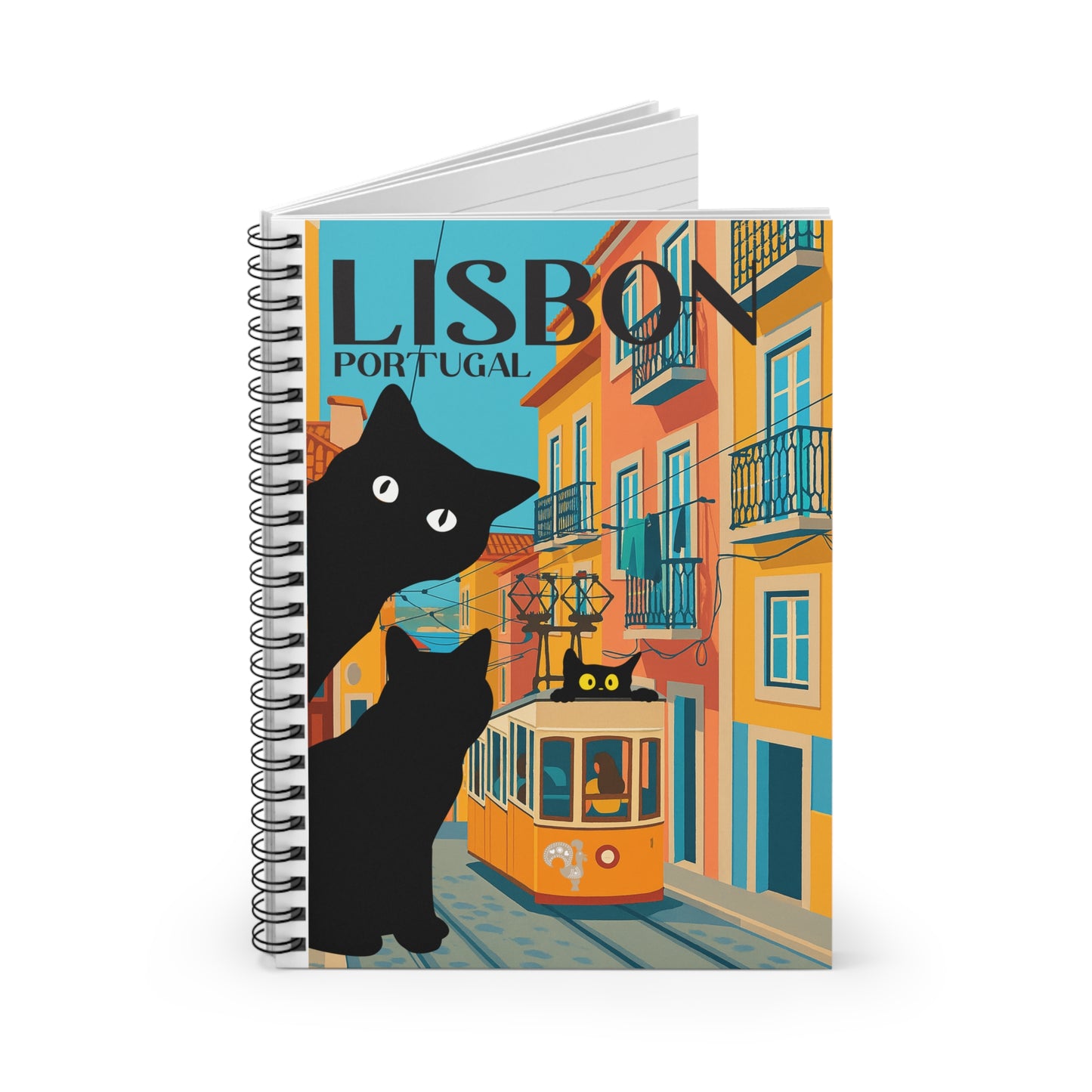 Lisbon Cat Spiral Notebook, Vintage Lisbon Design, Travel Journal, Gift for Cat Lovers, Stationery for Writers, Unique Art Notebook