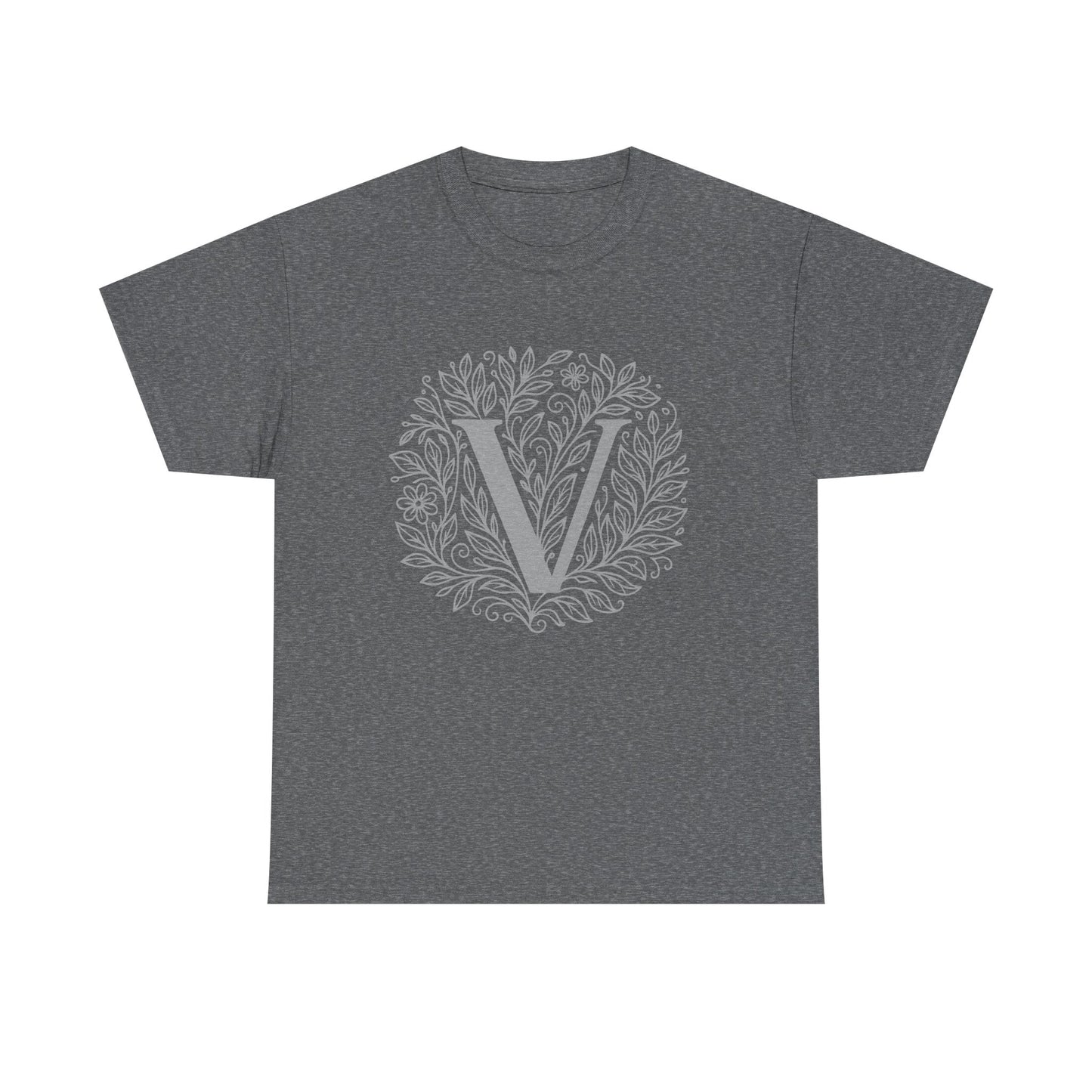 Personalized Initial V, Unisex Heavy Cotton Tee, Custom Graphic T-Shirt, Gifts for Her, Birthday, Casual Wear, Women's Fashion