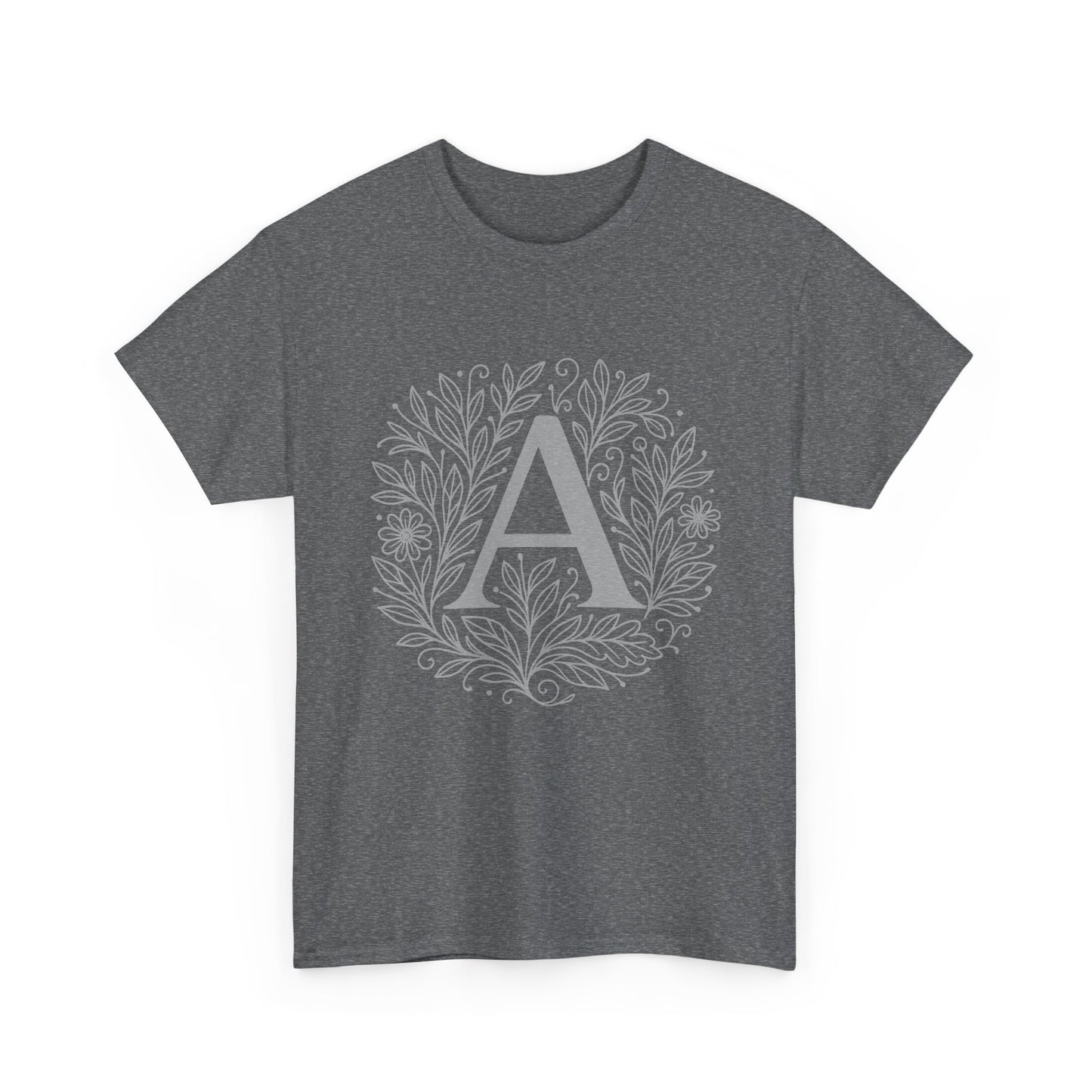 Personalized Initial A Floral T-Shirt, Unisex Heavy Cotton Tee