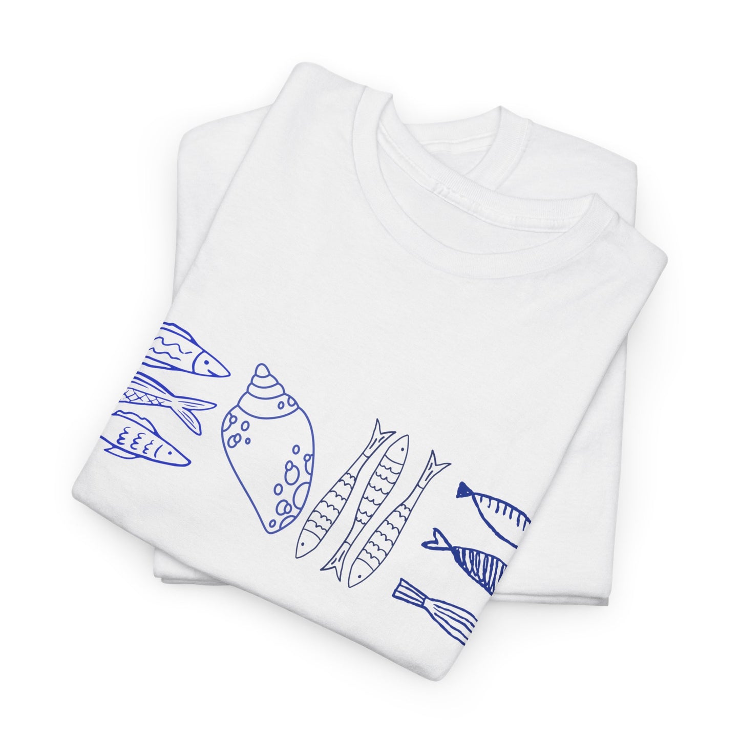 Coastal Fish and Seashell Graphic T-Shirt, Nautical Ocean Life Tee, Beach Lover Shirt, Marine Life Illustration Top, Seaside Summer Tee
