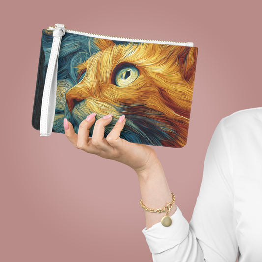 Artistic Cat Clutch Bag – Cute Cosmetic Pouch & Travel Organizer, Unique Gift for Cat Lovers, Stylish Feline Accessory