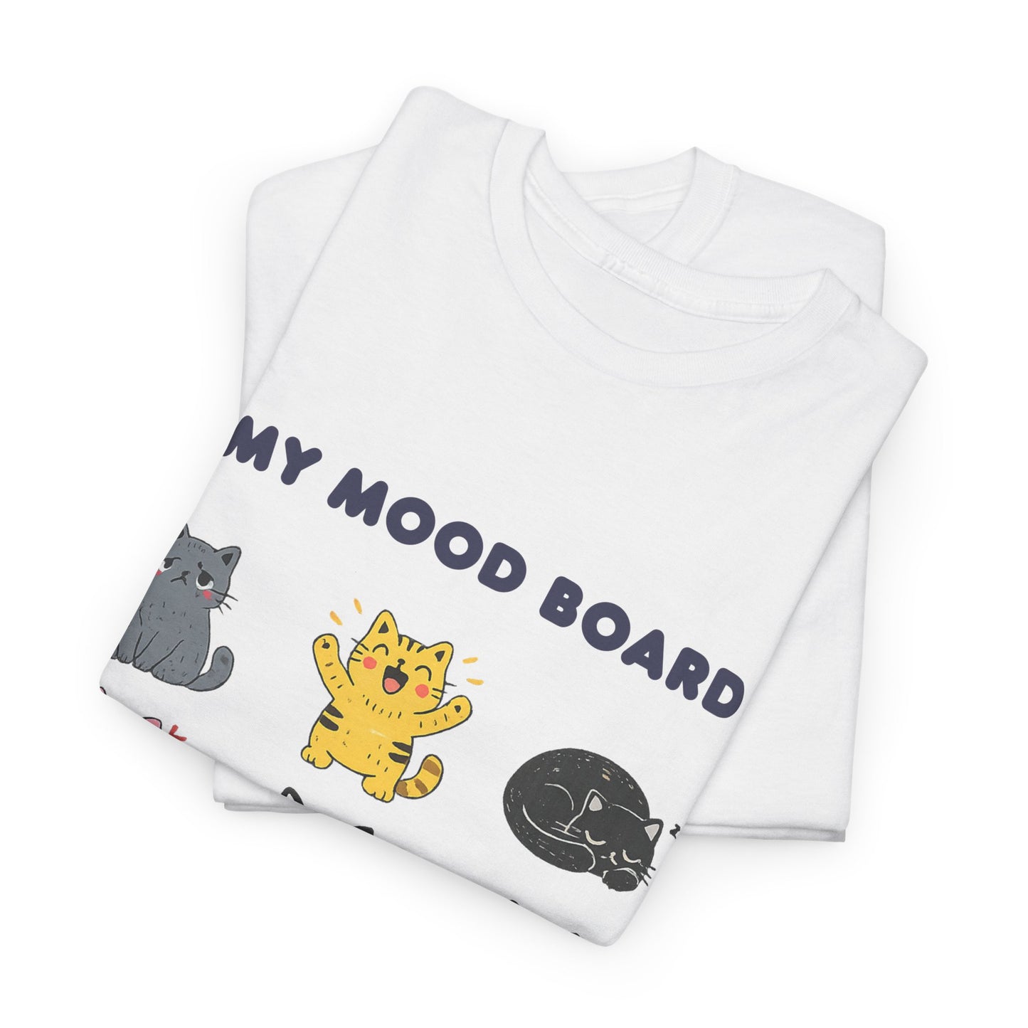 Cute Cat Mood Board T-Shirt, Funny Cat Graphic Tee, Cozy Unisex Cat Lover Shirt, Cartoon Cat Top Gift