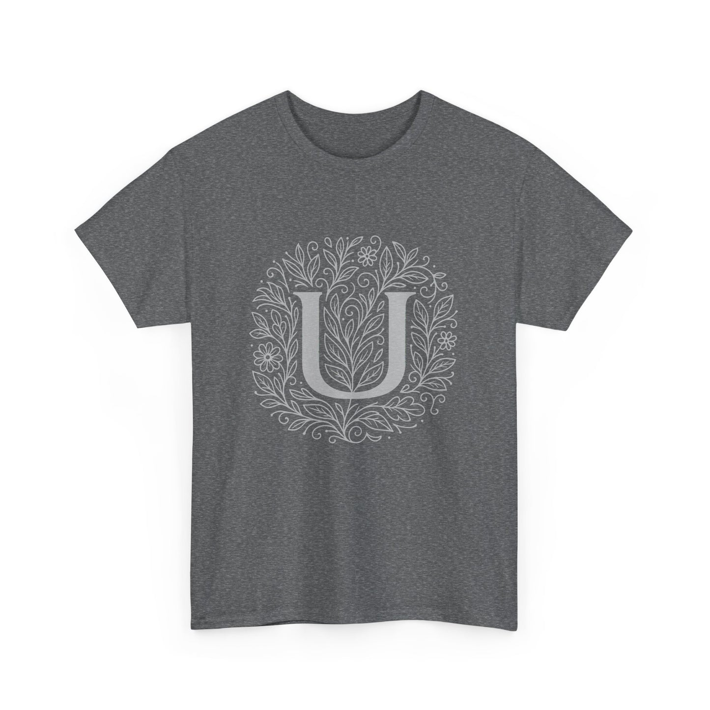 Personalized Initial U, Unisex Heavy Cotton Tee, Custom Graphic T-Shirt, Gifts for Her, Birthday, Casual Wear, Women's Fashion
