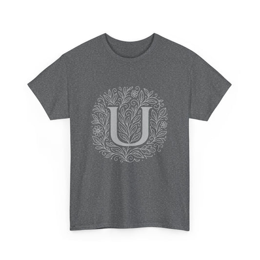 Personalized Initial U, Unisex Heavy Cotton Tee, Custom Graphic T-Shirt, Gifts for Her, Birthday, Casual Wear, Women's Fashion