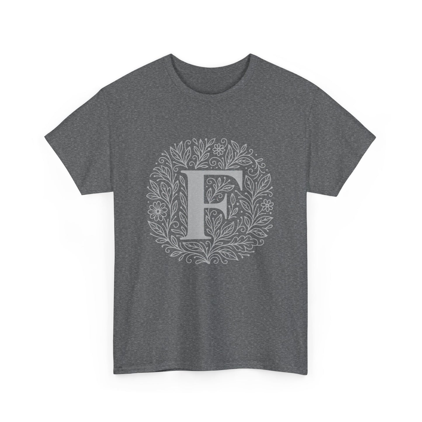 Personalized Initial F, Unisex Heavy Cotton Tee, Custom Graphic T-Shirt, Gifts for Her, Birthday, Casual Wear, Women's Fashion