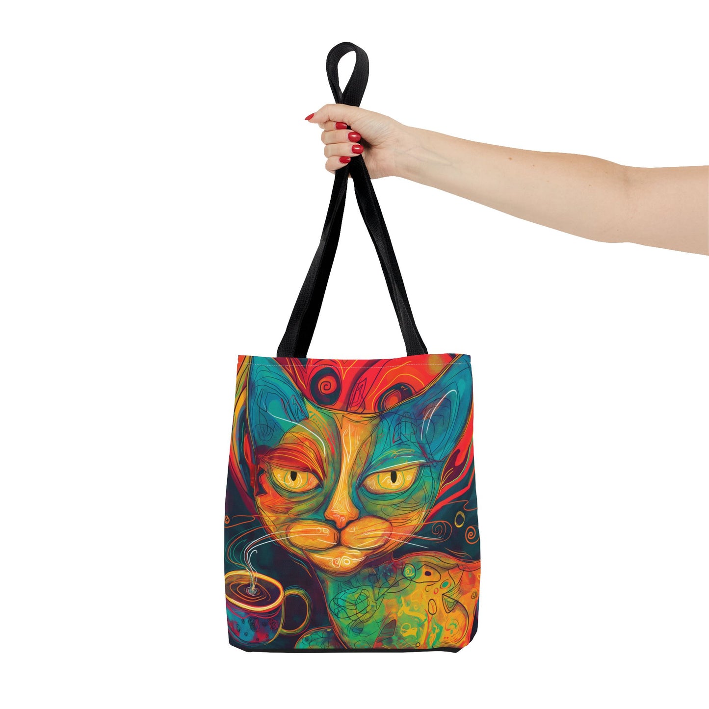Coffee & Cats On-the-Go Abstract Tote Bag for Feline Fans, Cat Lover Gifts, Kitty Shopping Bag, Pet Owner Accessories, Cute Cat Print