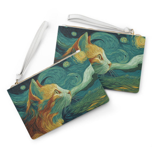 Cat-Themed Clutch Bag – Stylish Cat Pouch, Artistic Zipper Bag, Unique Gift for Pet Lovers, Cute Feline Accessory