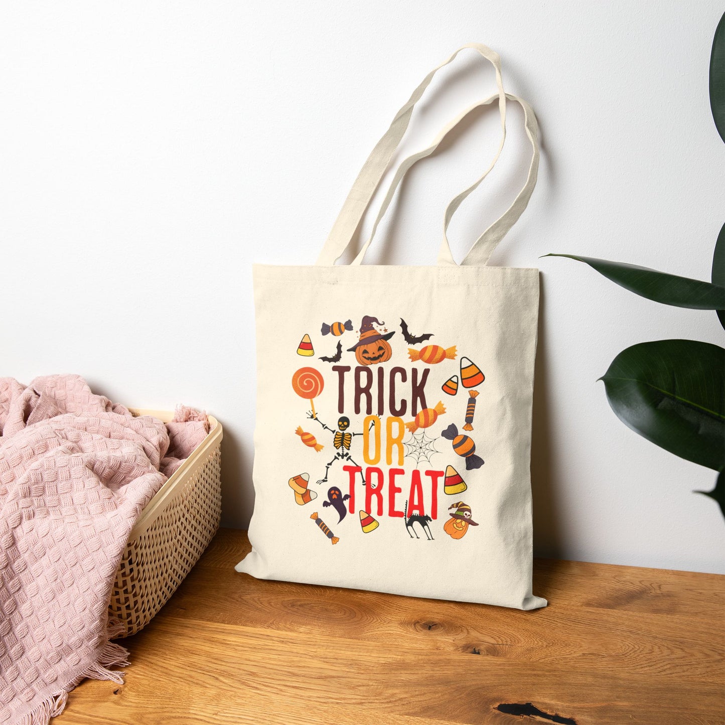 Eco Halloween Tote Bag Trick or Treat Shopping Bag, Reusable Canvas Tote, Spooky Gift Idea