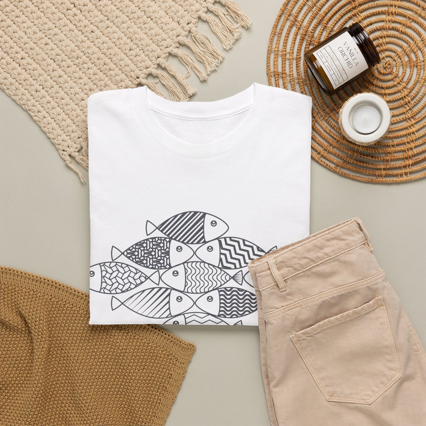 School of Fish T-Shirt, Fishing Lover Graphic Tee, Coastal Fish Art Shirt, Fisherman Gift for Dad, Lake Life Unisex T-Shirt