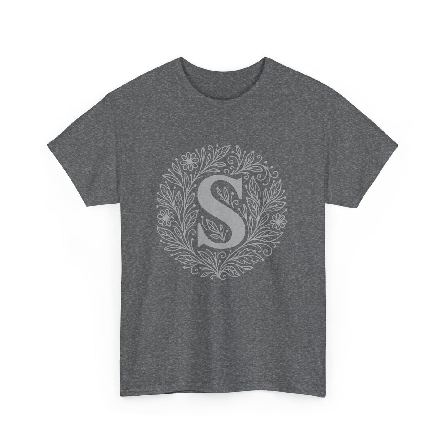 Personalized Initial S, Unisex Heavy Cotton Tee, Custom Graphic T-Shirt, Gifts for Her, Birthday, Casual Wear, Women's Fashion