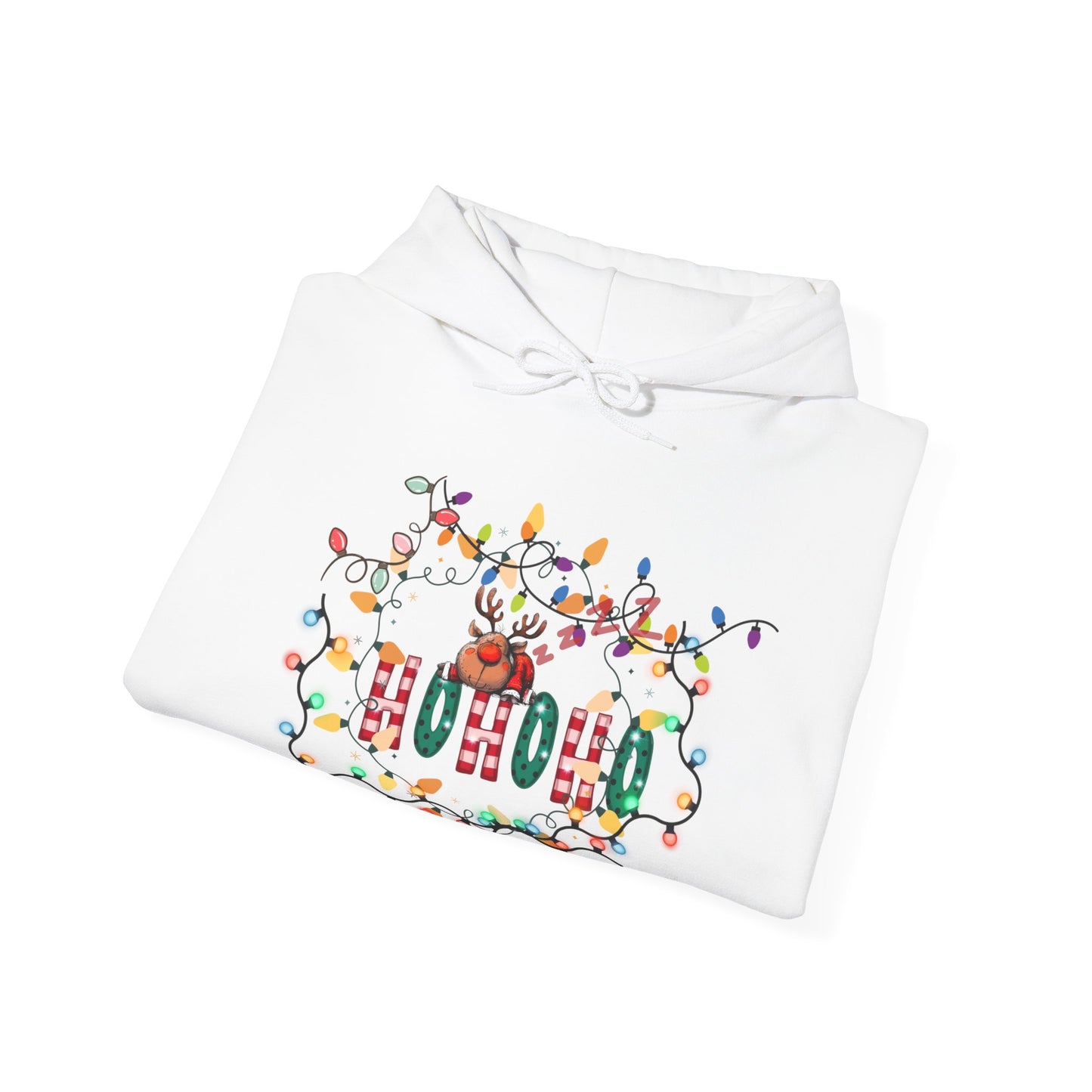 Christmas Reindeer 'HOHOHO' Hoodie - Cute Sleeping Rudolph Holiday Sweatshirt