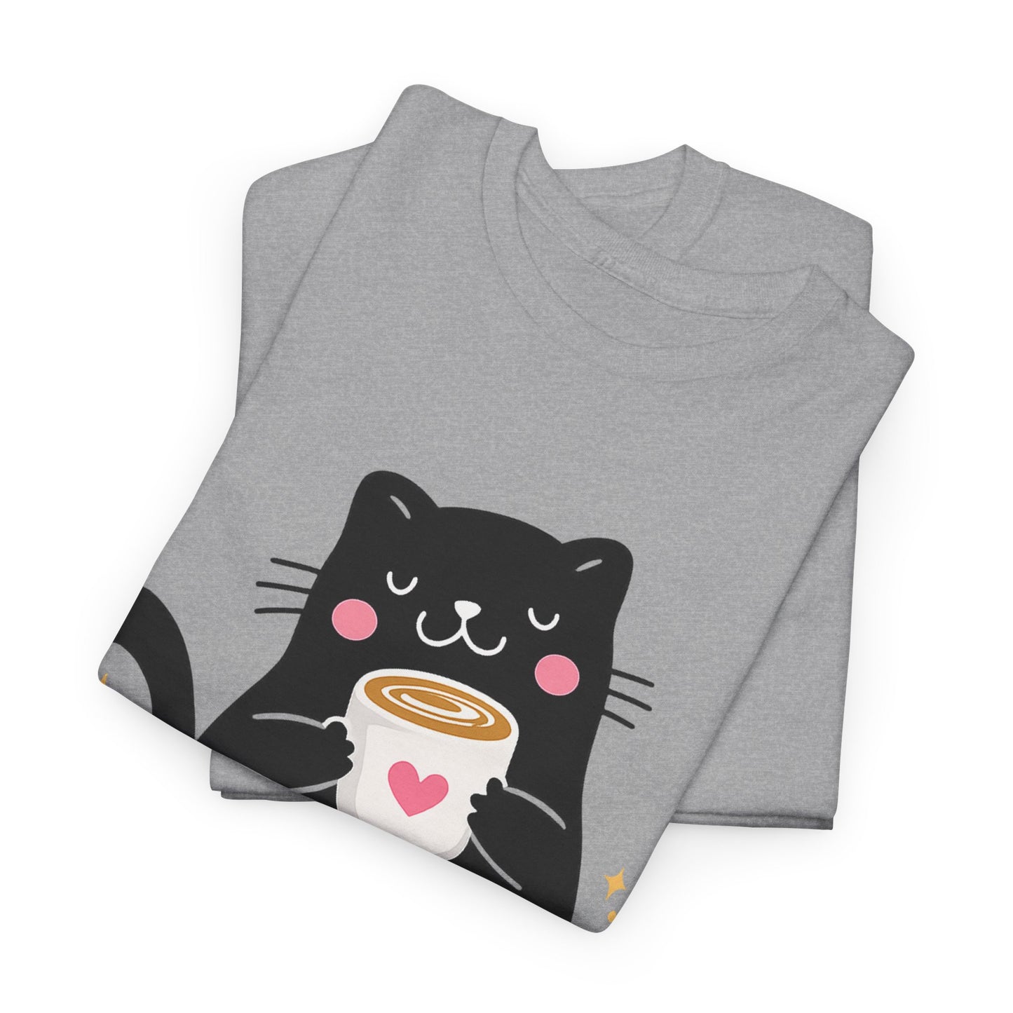 Happiness Is a Full Cup Cat T-Shirt | Cute Coffee Lover Tee, Funny Black Cat Graphic Shirt, Cozy Cat Mom Gift, Unisex Coffee Lover Tee