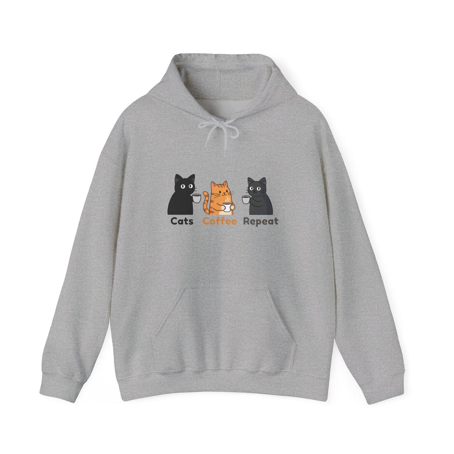 Cats Coffee Repeat Hoodie Cute Cat Coffee Graphic Cozy Unisex Sweatshirt Funny Cat Lover Gift